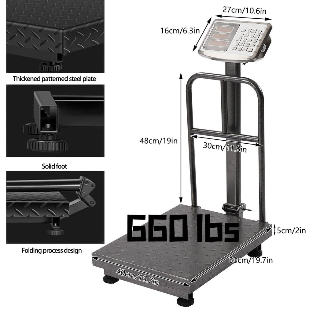 660lb Industrial Platform Scale with Removable Guardrail, LB/KG