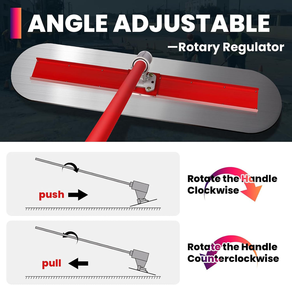 Concrete Finishing Float, 48x12 Stainless Steel Bull Float with Four 59 Inch Aluminum Handles and Adjustable Angle