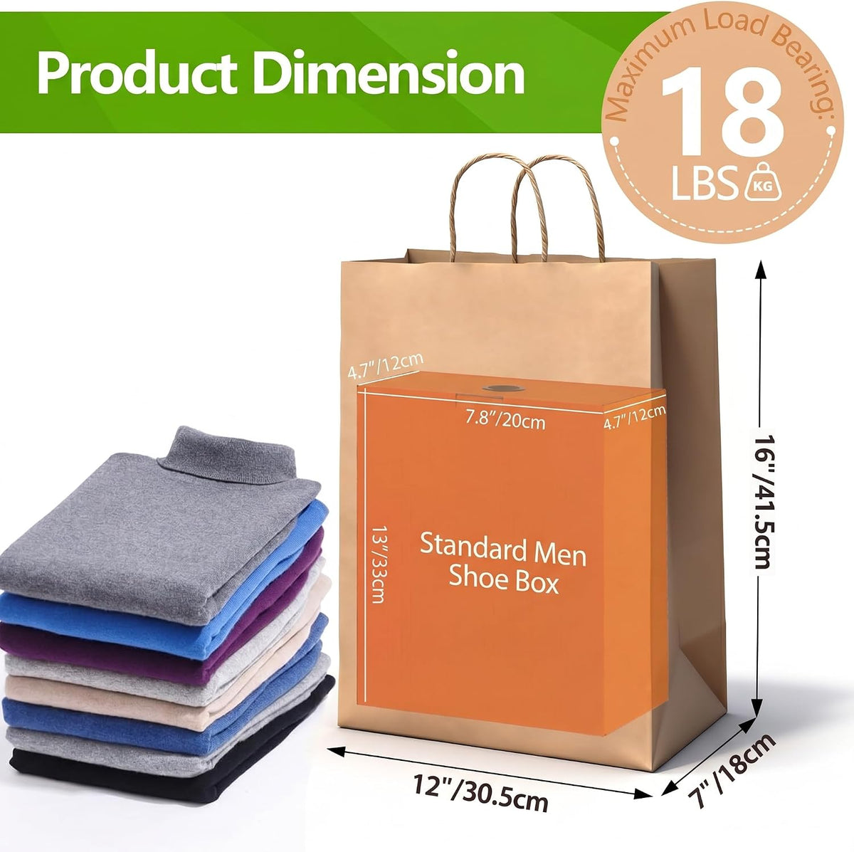 Brown Paper Bags with Handles 12x16x7 inch,25 Pack