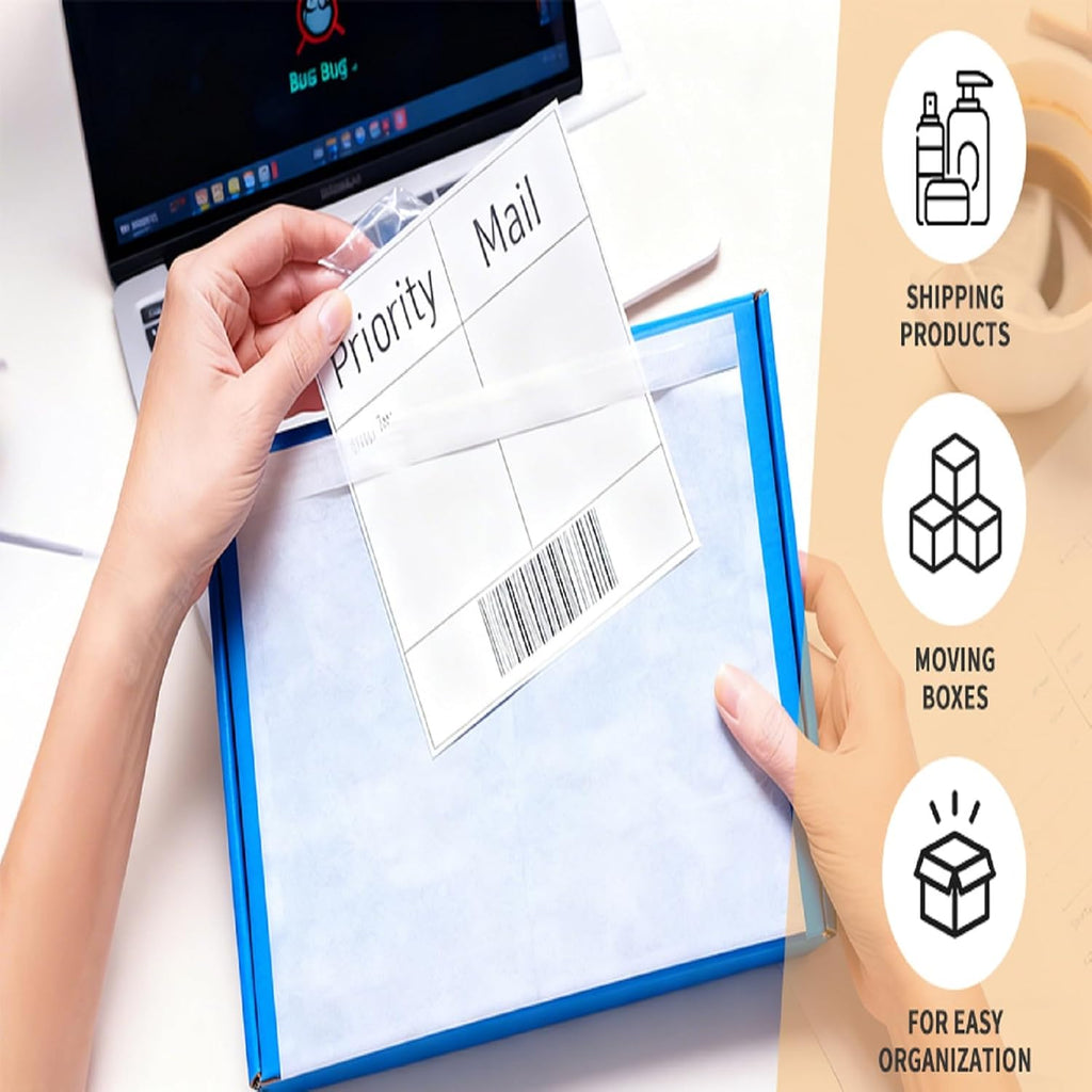 6" x 9" Shipping Label Sleeves Plastic Envelopes Self-Adhesive Top Loading Packing List Envelopes, Clear Mailing