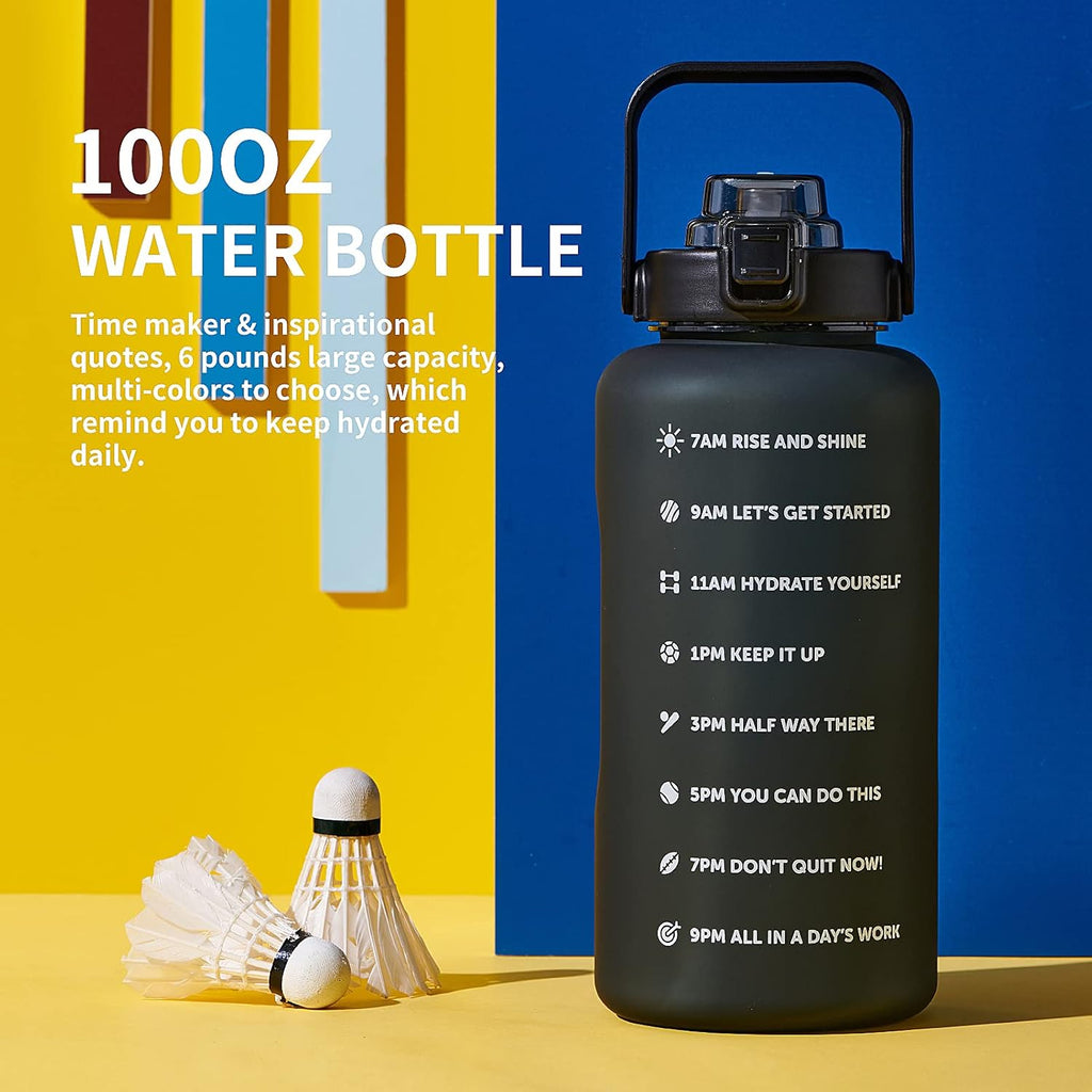 64oz,100oz,128oz Large Motivational Water Bottle with Time Marker, Leakproof & BPA Free Half Gallon Big Water Bottle