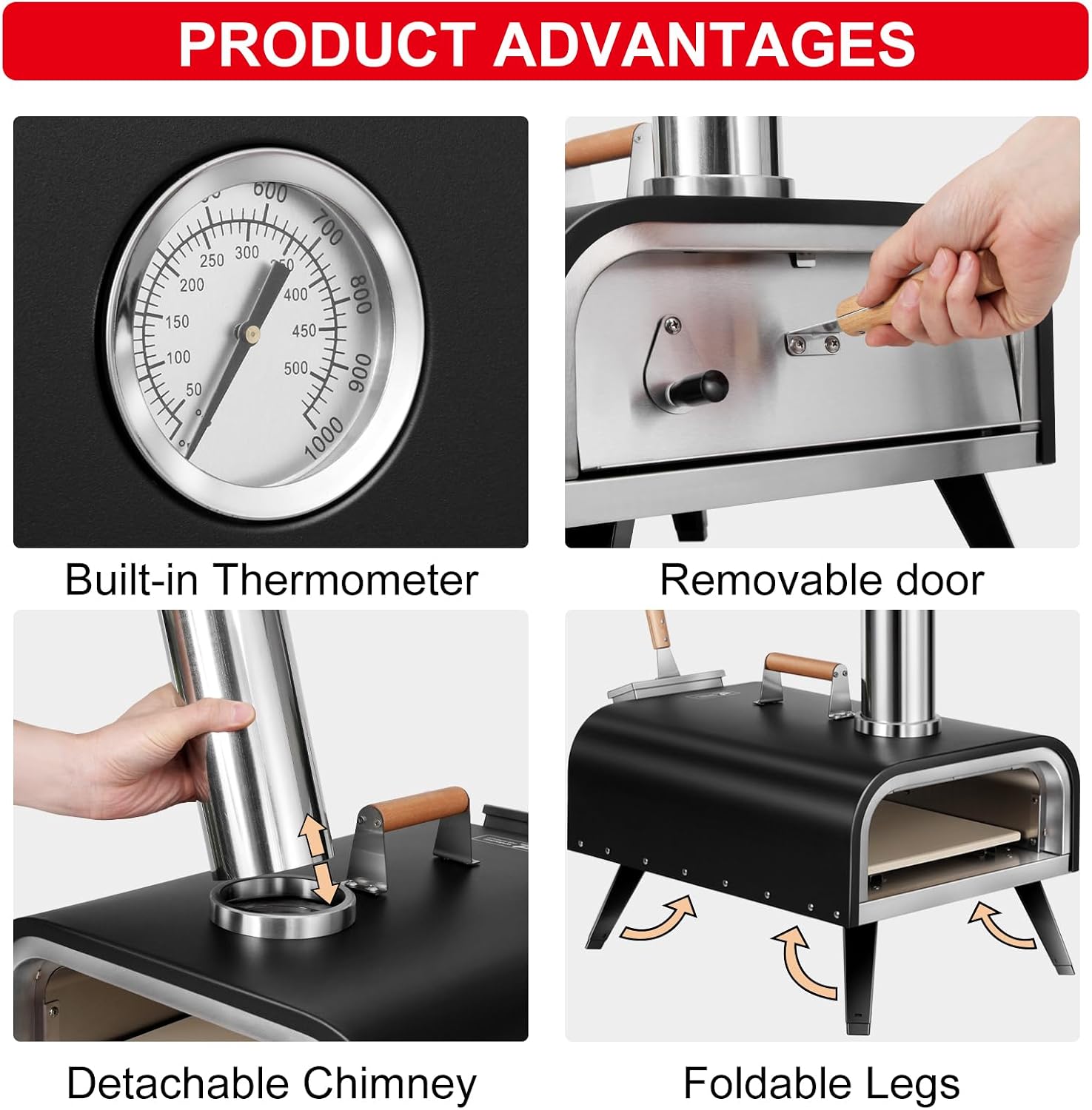 Pizza Oven Outdoor Wood Fired and Gas Pizza Oven 12 Multi-Fuel Pizza Oven, Portable Pizza Maker Oven Grill for