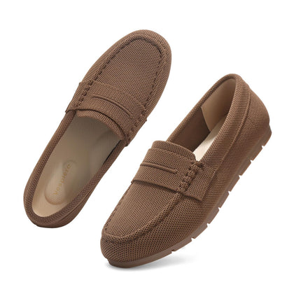 Loafers for Women Comfortable Slip on Work Flats Shoes Womens Dressy Casual Walking Shoes Light Coffee Knit Fabric