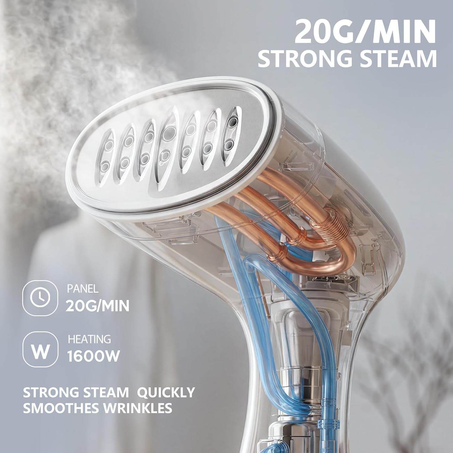 1600W Handheld Garment Steamer, Portable Electric Clothes Steam Iron with 3 Adjustable Steam Settings, Premium