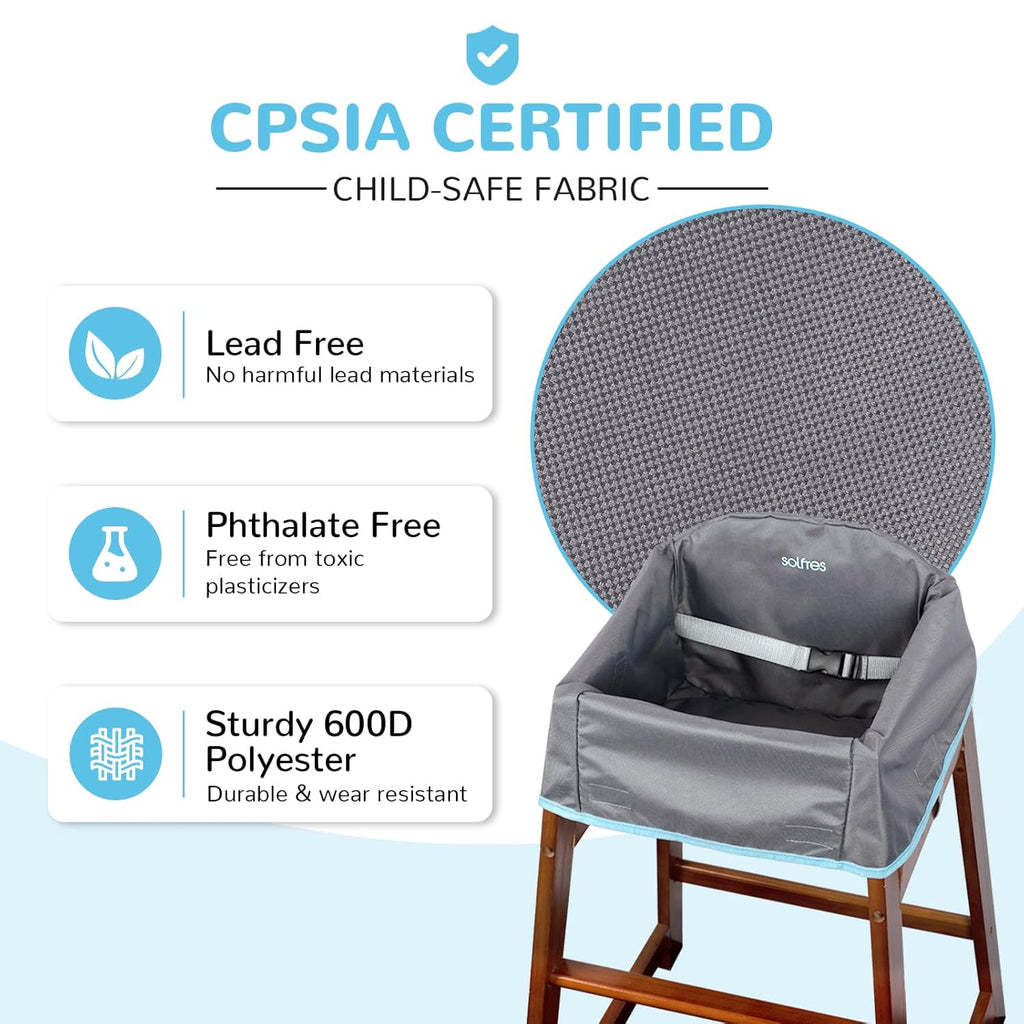 Dual-Belt Baby High Chair Cover, Lead & Phthalate Free, Sturdy and Robust Material, Waterproof Washable Cover for