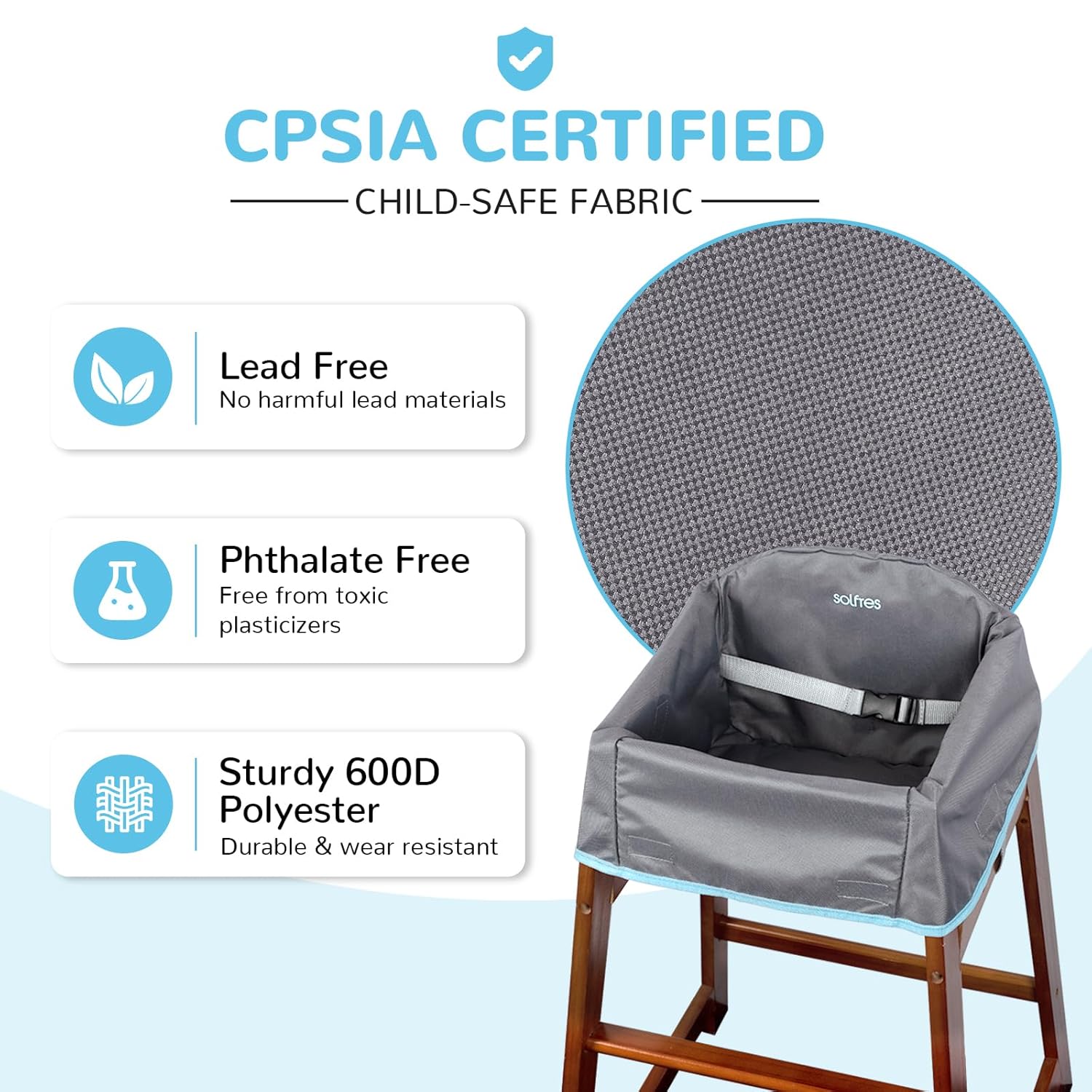 Dual-Belt Baby High Chair Cover, Lead & Phthalate Free, Sturdy and Robust Material, Waterproof Washable Cover for