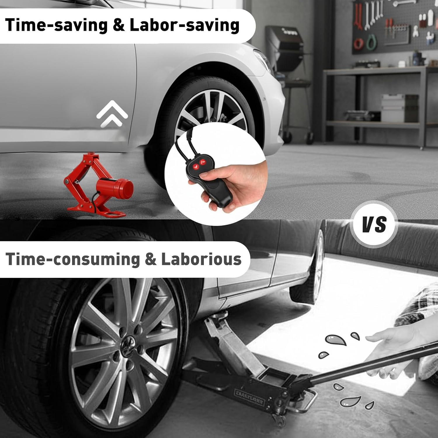 Electric Car Jack 3 Ton 12V Scissor Floor Jack Kit | Lift Range 5.5-16.5in, Sturdy Base, Electric Motor Drive, Corded