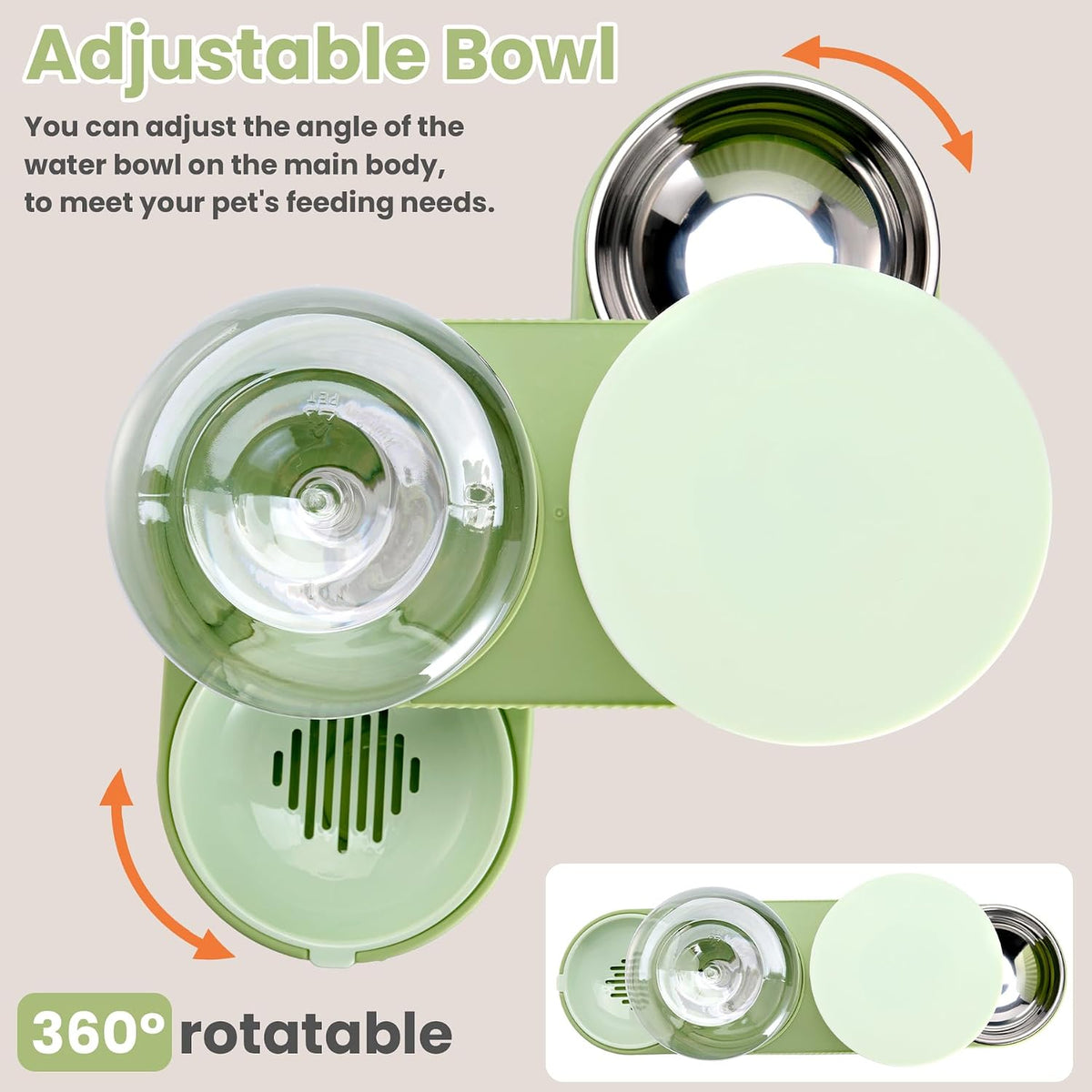 Automatic Cat Feeder Stainless Steel Water Dispenser Gravity Food Feeder and Waterer Set with Pet Food Bowl for Small