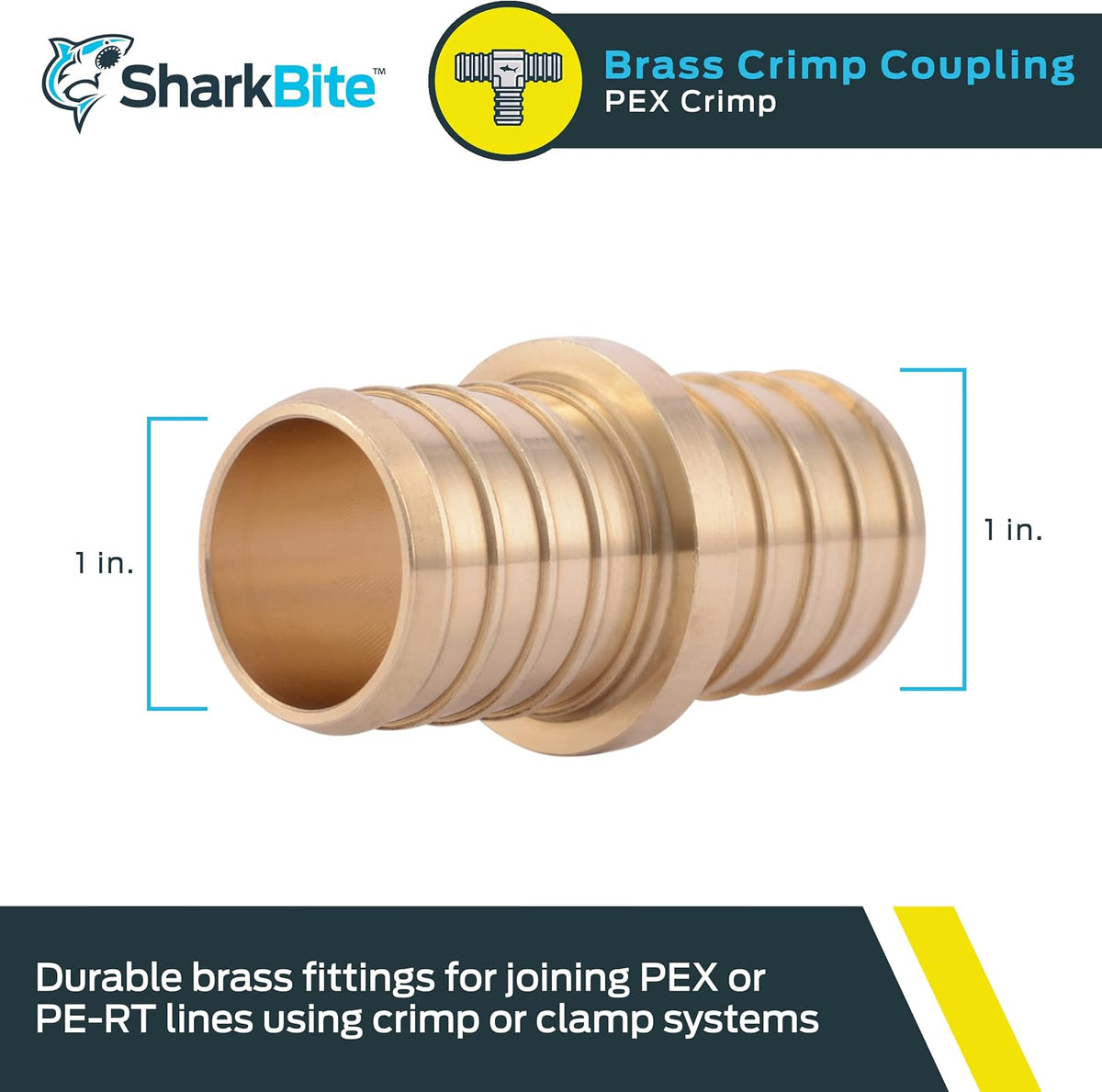 SharkBite 1 Inch Crimp Coupling, Brass Plumbing Fitting, PEX Pipe, PE-RT, UC020LFA