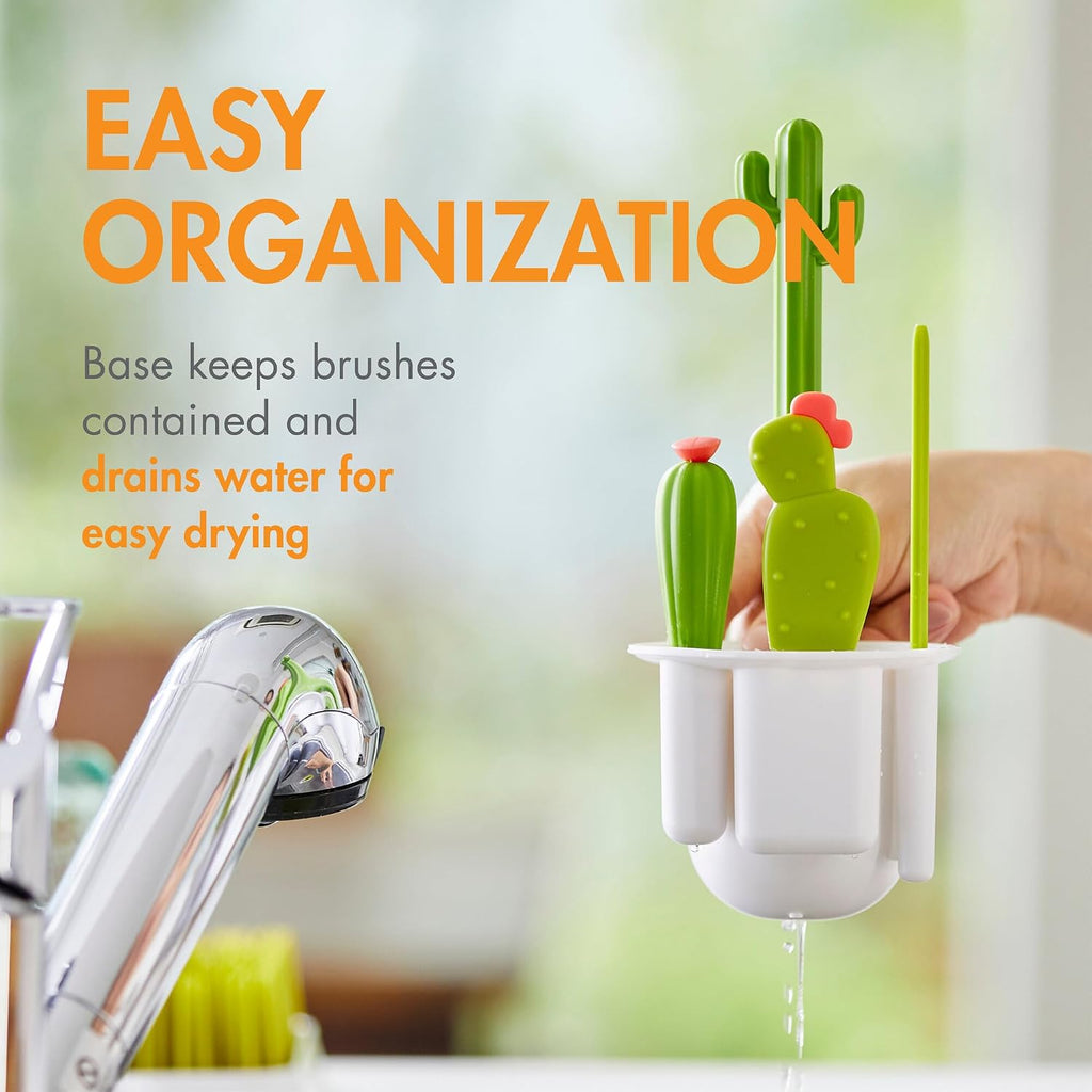 Cacti Bottle Cleaning Brush Set - Includes Bottle Brush, Nipple Brush, Detail Brush, and Straw Brush - Baby Bottle