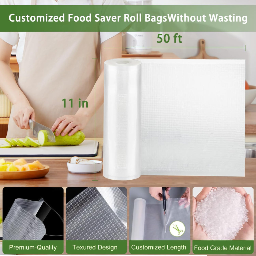 Vacuum Sealer Roll Bags, 600"W x 11"H 2-Pack, BPA-Null, Commercial Grade, Customizable for Food Storage & Sous Vide
