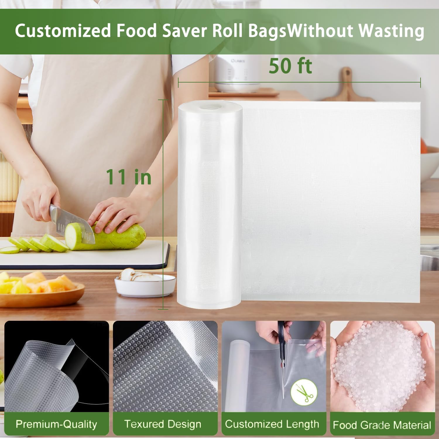 Vacuum Sealer Roll Bags, 600"W x 11"H 2-Pack, BPA-Null, Commercial Grade, Customizable for Food Storage & Sous Vide