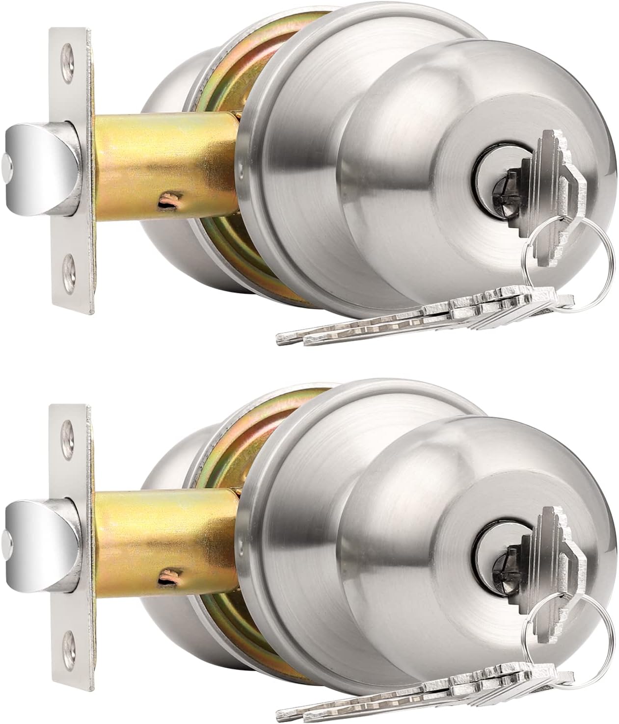 2 Pack Keyed Alike Entry Door Knobs with Lock and Key Ball Door Knob Handles Entrance Door Lockset Brushed Nickel Finish