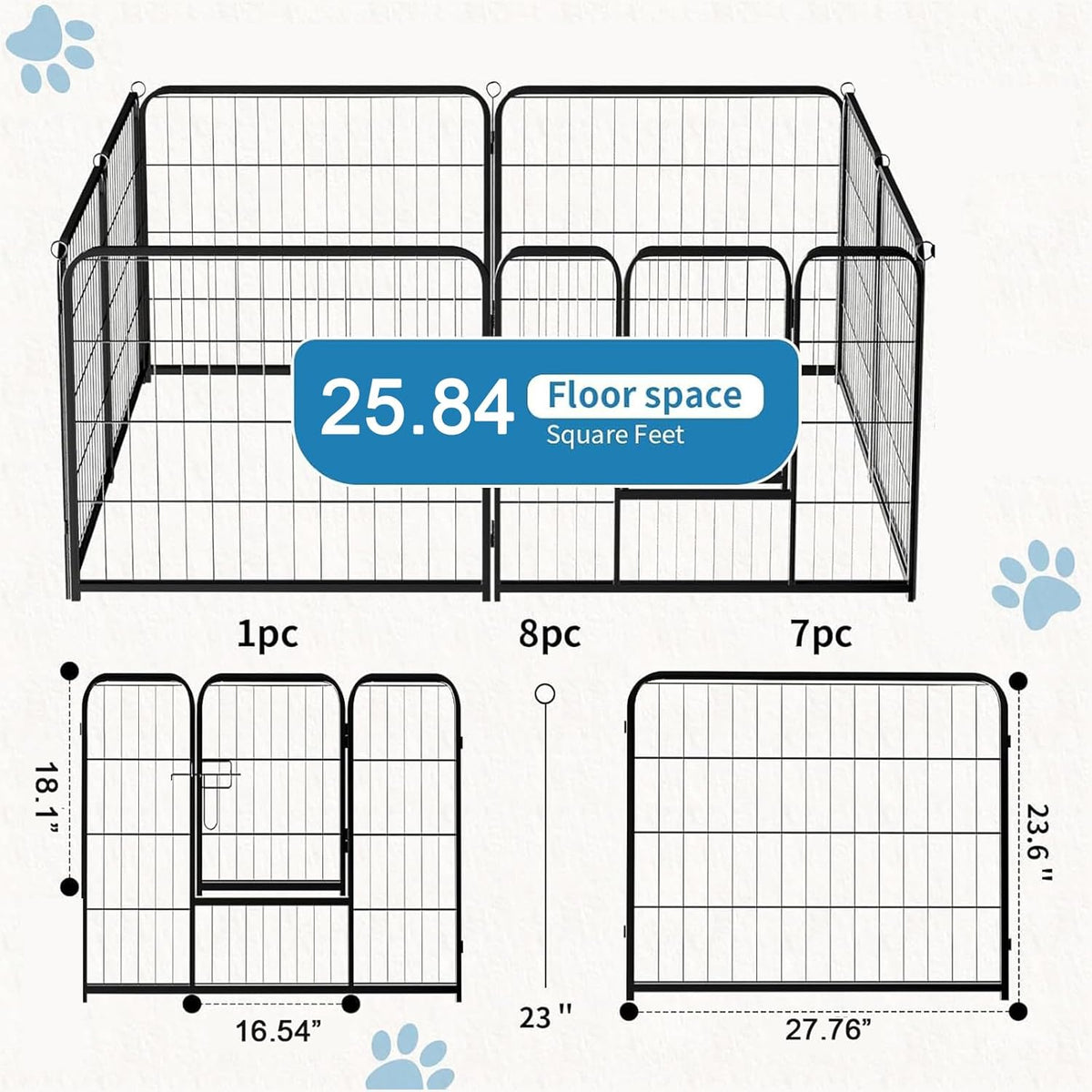 Dog Playpen Indoor 8 Panels 24 Inch, Metal Outdoor Dog Fence Pen