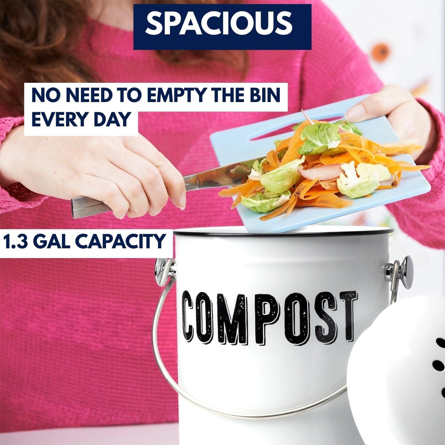 Compost Bin Kitchen Counter, 1.3 Gallon, 3 Charcoal Filters | Countertop Composter Pail with Lid, Stainless Steel