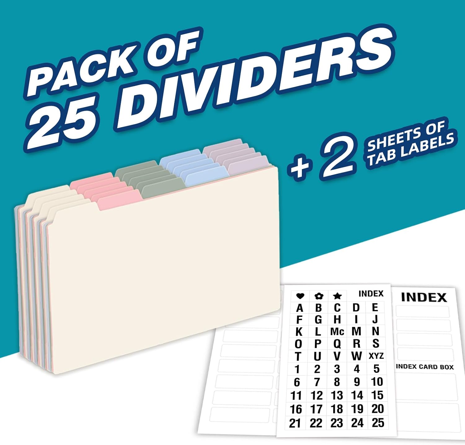 5"x8" Plastic Index Card Dividers, Pastel Colors, 25 Pack | Heavyweight, A-Z, Made of Polypropylene, Alphabetical