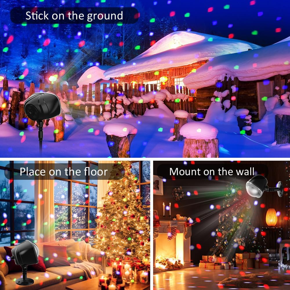 Halloween Projector Lights Outdoor, RGBW Christmas Snowfall Projector Light Rotating Falling Snow Projector with
