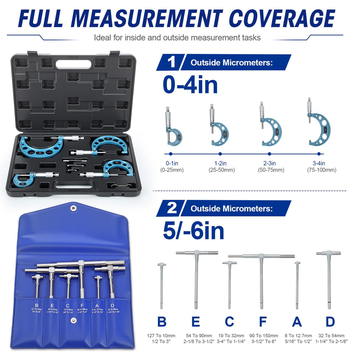 Tallew 1 Set Micrometer Set 0-4", Telescoping Bore Gauge Machinist 5/16"-6"