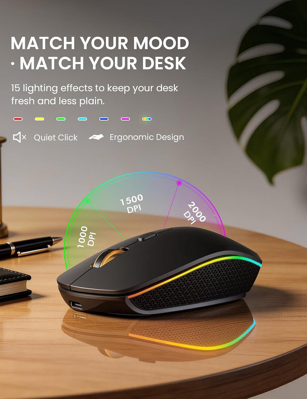 Wireless Keyboard and Mouse Combo with RGB Backlit, Rechargeable | Light Up Letters, Full-Size, Soft Typing, Sleep
