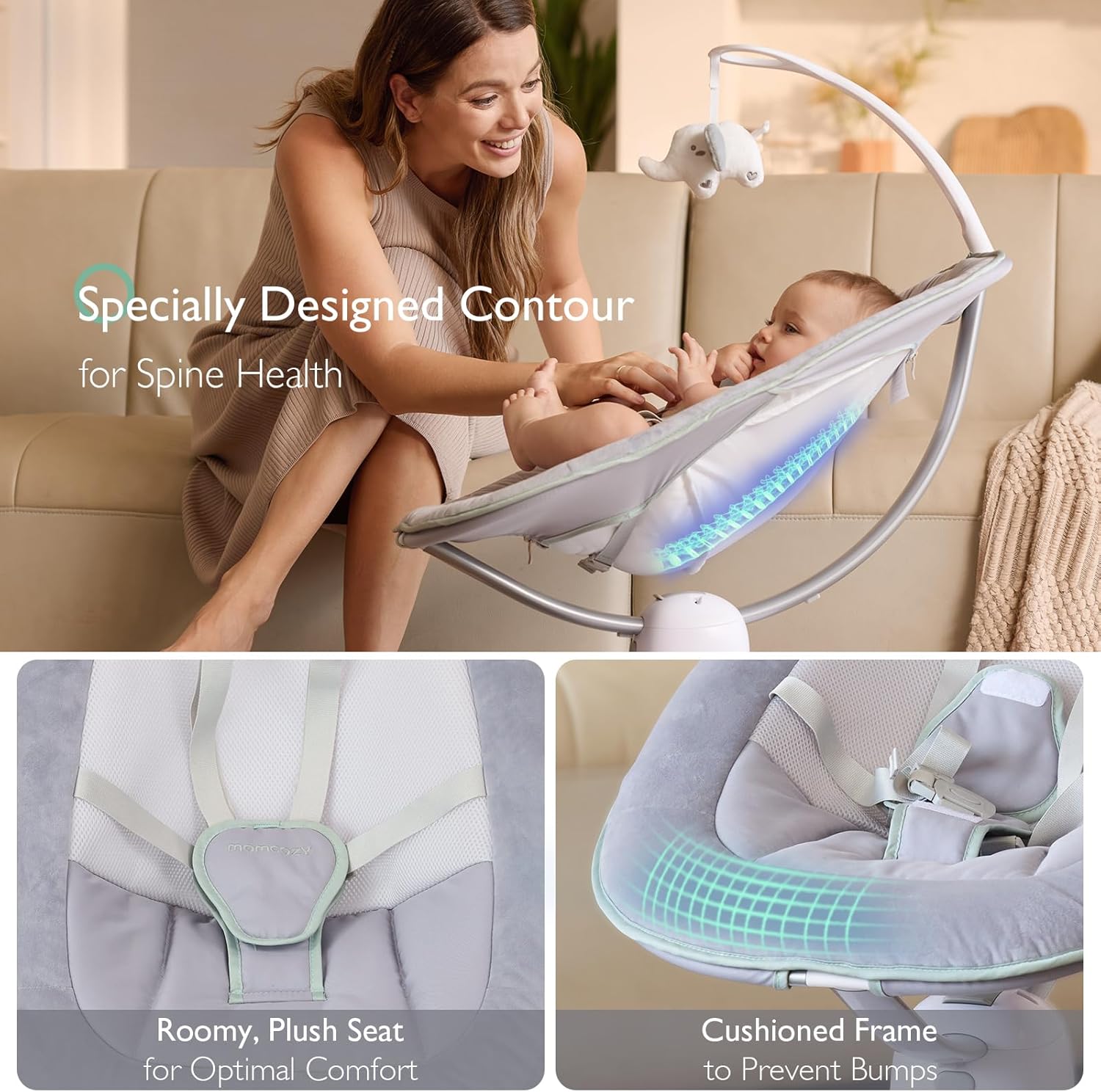 CocoSway Electric Baby Swing for Infants, 180° Rotating Seat, Grey | 6 Parent-Like Sway Motions, 4 Speeds, Remote