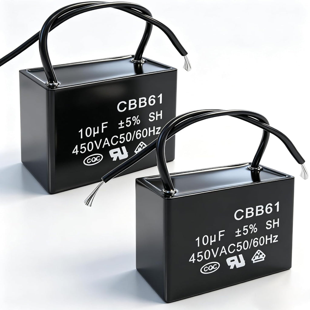 Twidec/2Pcs CBB61 Ceiling Fan Capacitor 450V AC 50/60Hz Run Capacitor 2-Wire Metallized Polypropylene Film Capacitors for Ceiling Fan Motor Start Run 10uf CBB61-10