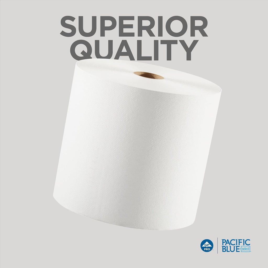 Pacific Blue Select 7.875" Recycled Paper Towel Rolls by GP PRO, White, 26100, 1000 Feet Per Roll, 6 Rolls Per Case