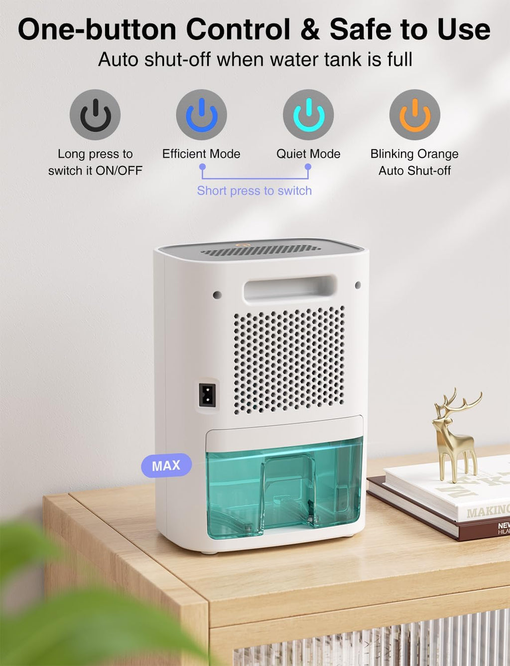 Small Dehumidifier for Bedroom, Bathroom, Quiet, Portable | 30 oz Water Tank, Sleep Mode