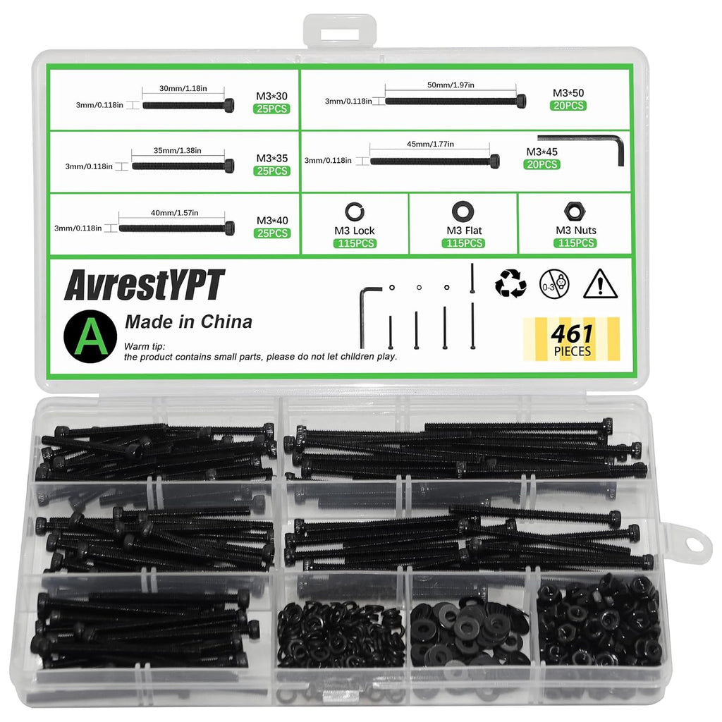 461Pcs M3 Socket Head Screws Metric Screws Bolts Washers Nuts Kit