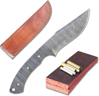 Damascus Steel Knife Making Kit Includes Knife Blade Blank, Pins, Wooden Handle Scales for Knife Making Supplies &