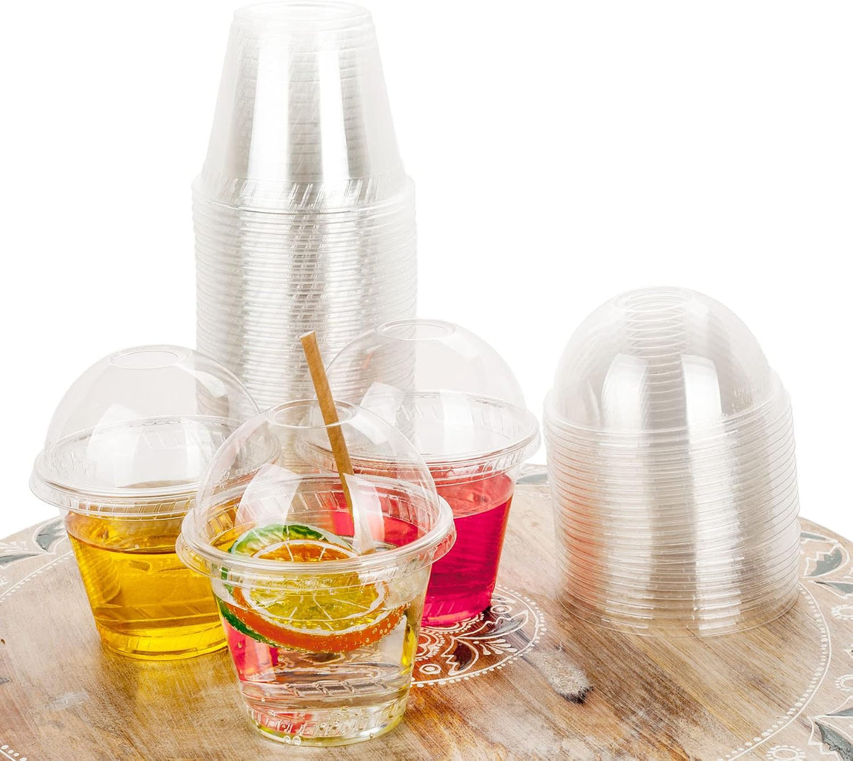 Cup series, 9oz Clear Plastic cups with Dome lids with hole 50sets, BPA Free