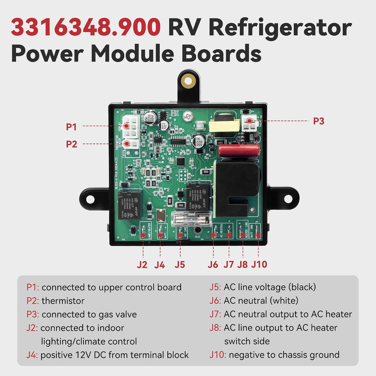 3316348.900 3316348.000 RV Fridge Control Board Compatible with Dometic DM2652 DM2852 RM2652 NDM1062 RM2852 RM2351 RM2354, Seven Ports bottom. Not Replace The Bottom Eight Or Ten Ports old board