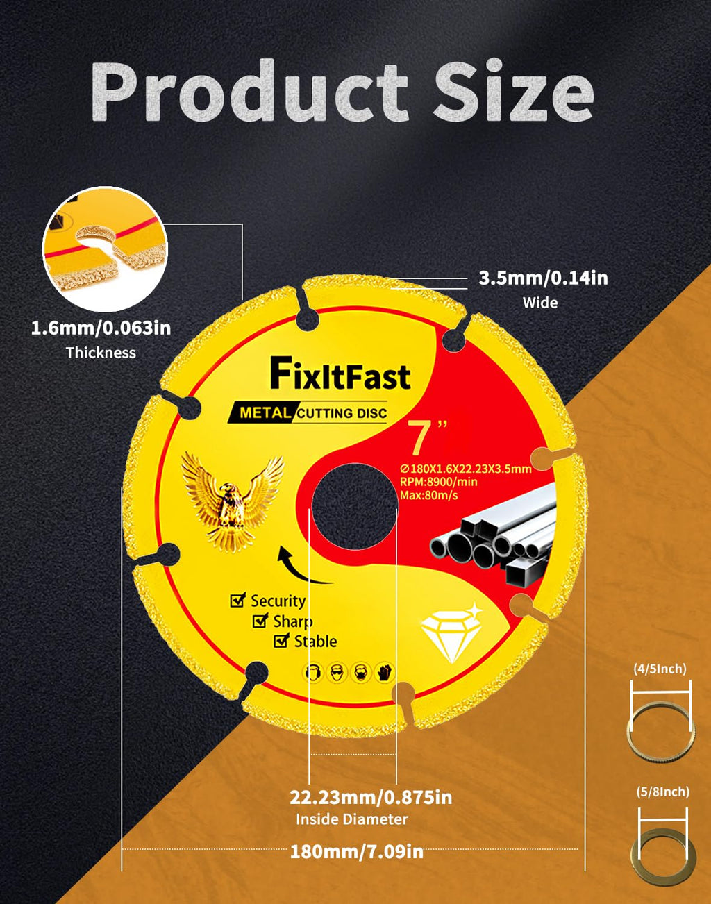 FIXLTFAST 7" Diamond Cutting Wheel Metal Cut Off Disc for Angle Grinder