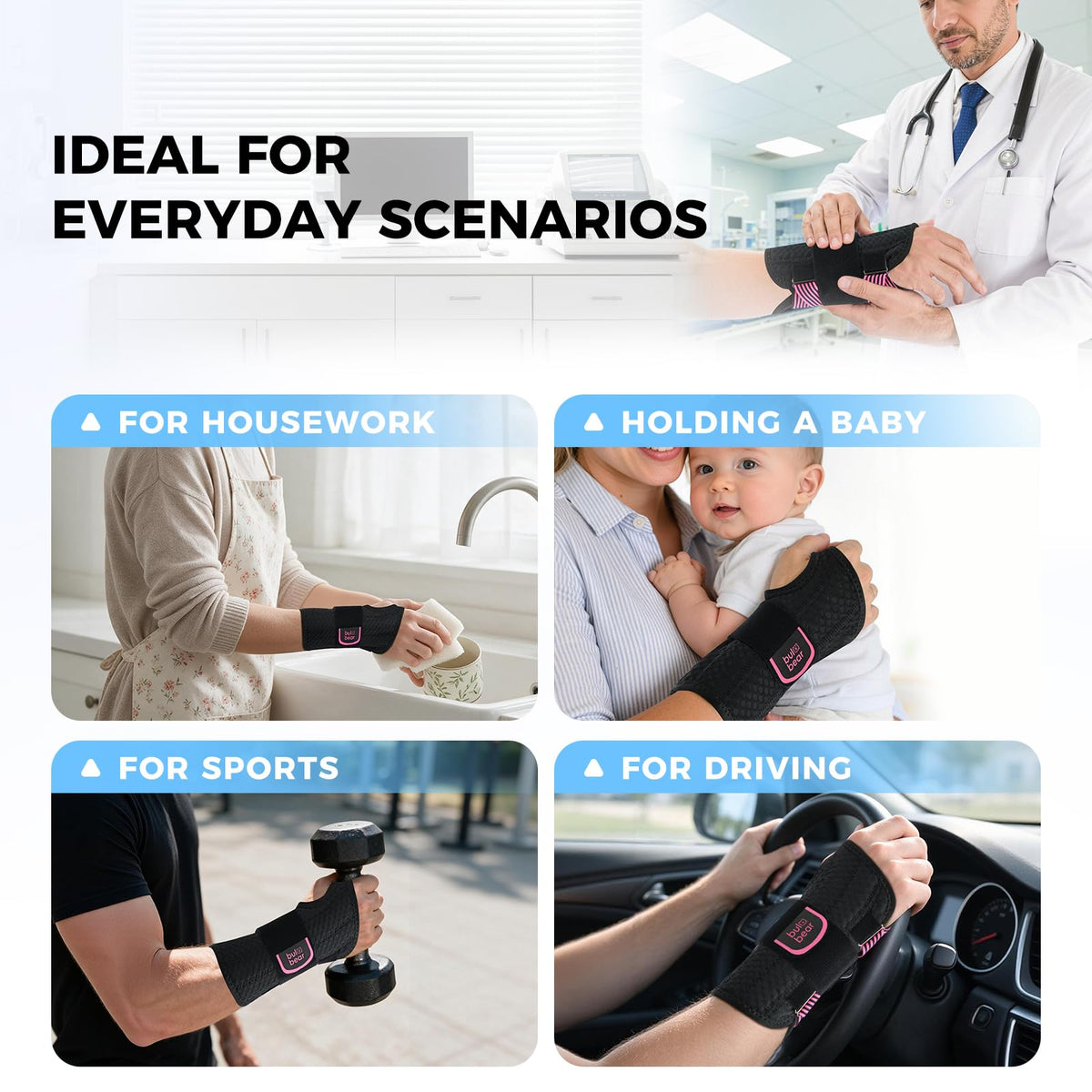 Carpal Tunnel Wrist Brace with Removable Splints, Night Support
