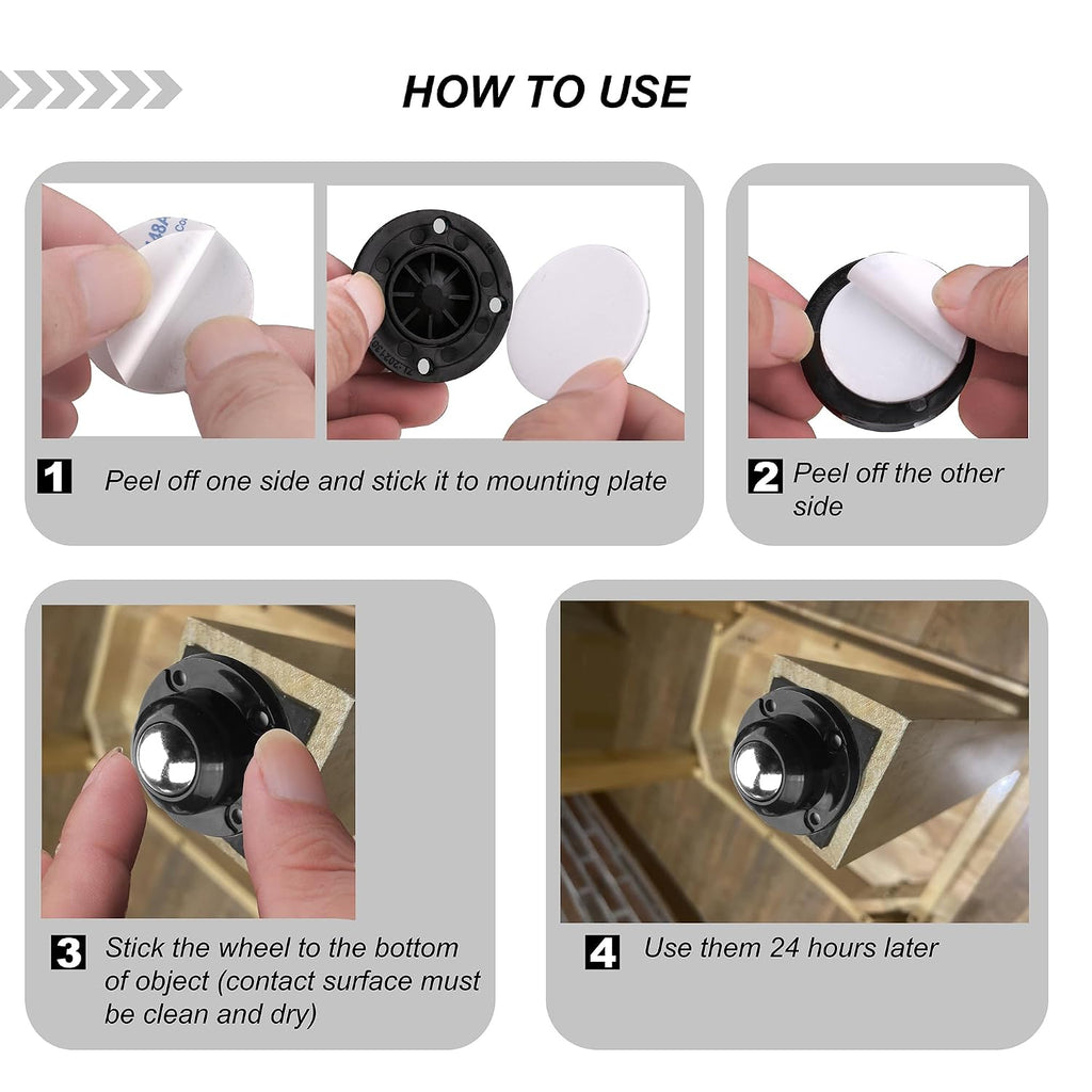 PlusRoc 4 Pack 1 Inch Self Adhesive Caster Wheels for Furniture