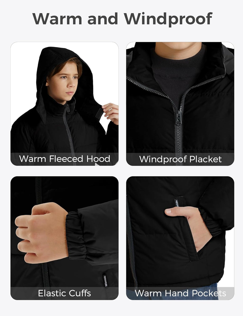 Boys' Winter Coat Waterproof Puffer Jacket Parka with Removable Hood | Windproof,Insulated,5000mm Waterproof,Machine