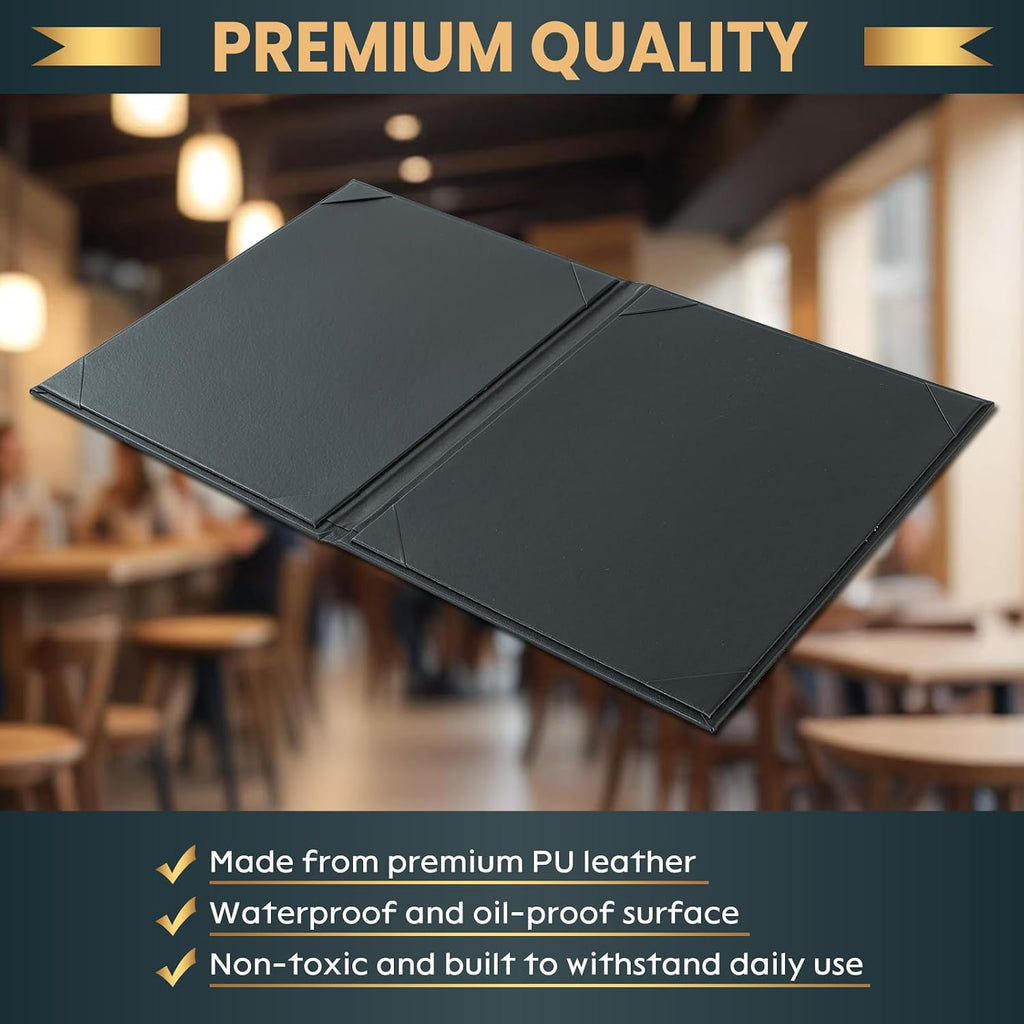 Menu Covers 8.5 x 11 Inch, 10 Pack, 2 View, Black PU Leather