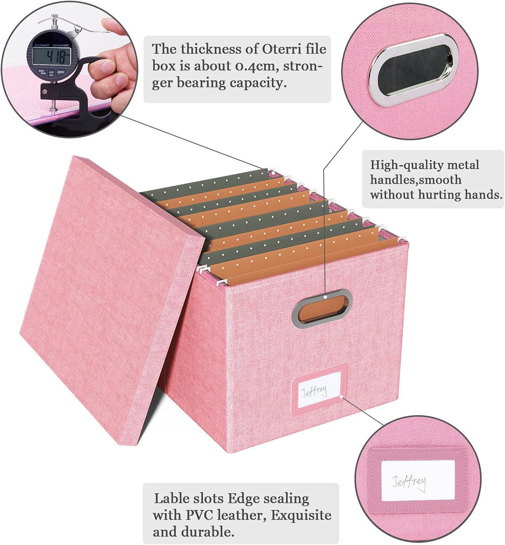 File Organizer, File Box, File Cabinet for Letter File Folder Storage, Portable Storage Bins with Lids for