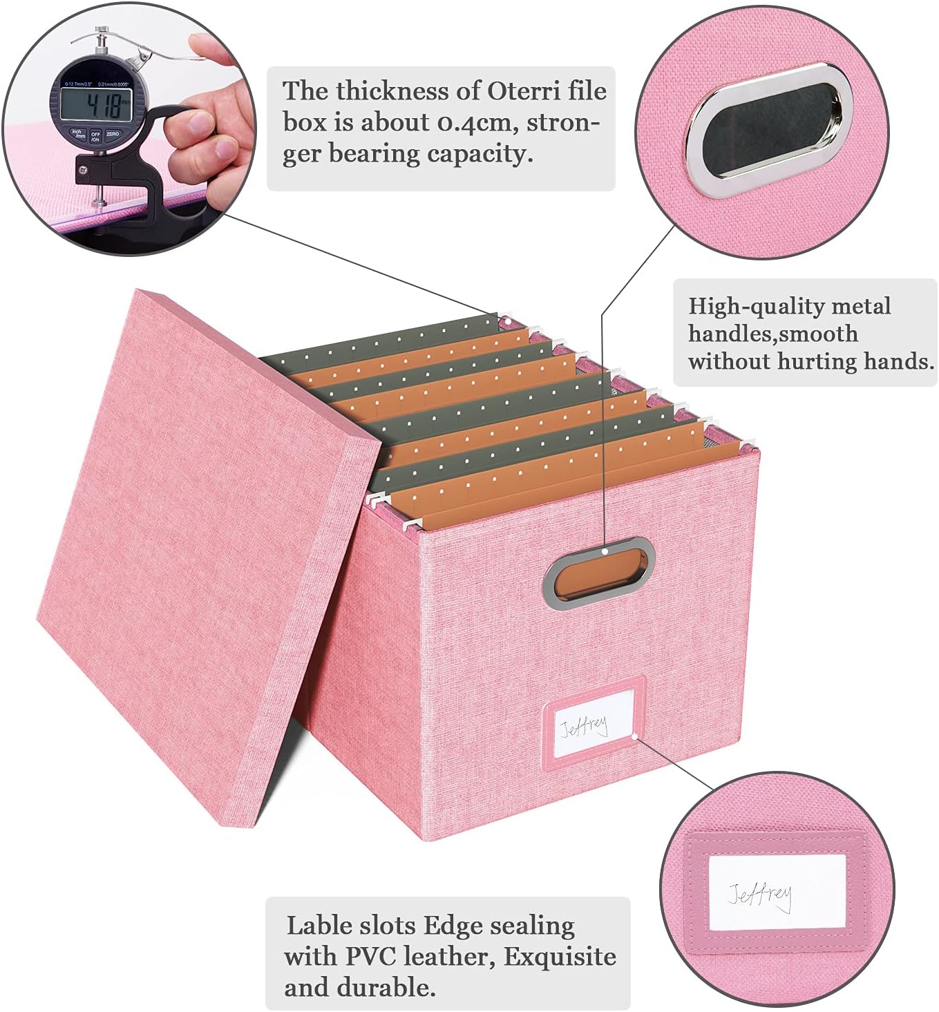 File Organizer, File Box, File Cabinet for Letter File Folder Storage, Portable Storage Bins with Lids for