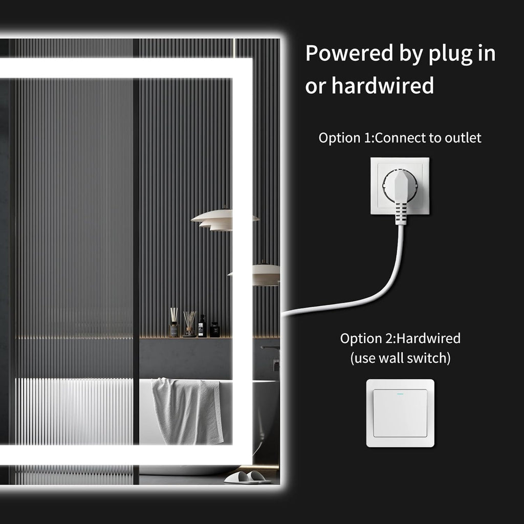 30"x48" LED Bathroom Mirror with Lights | Dimmable，Anti-Fog，Bathroom Vanity Mirror for Wall, Backlit + Front Lit