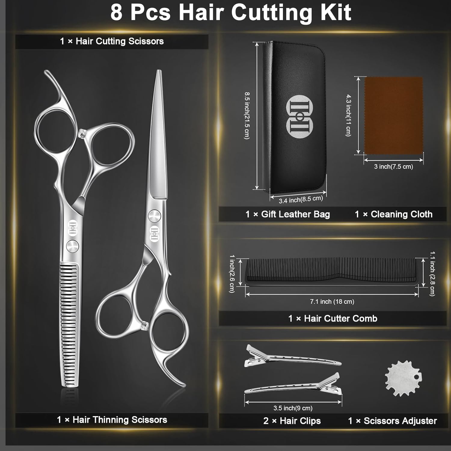 Hair Cutting Scissors Shears Kit, 6.7″ Barber Scissors Set (Silver) | Professional Haircut Scissors Kit, Hairdressing
