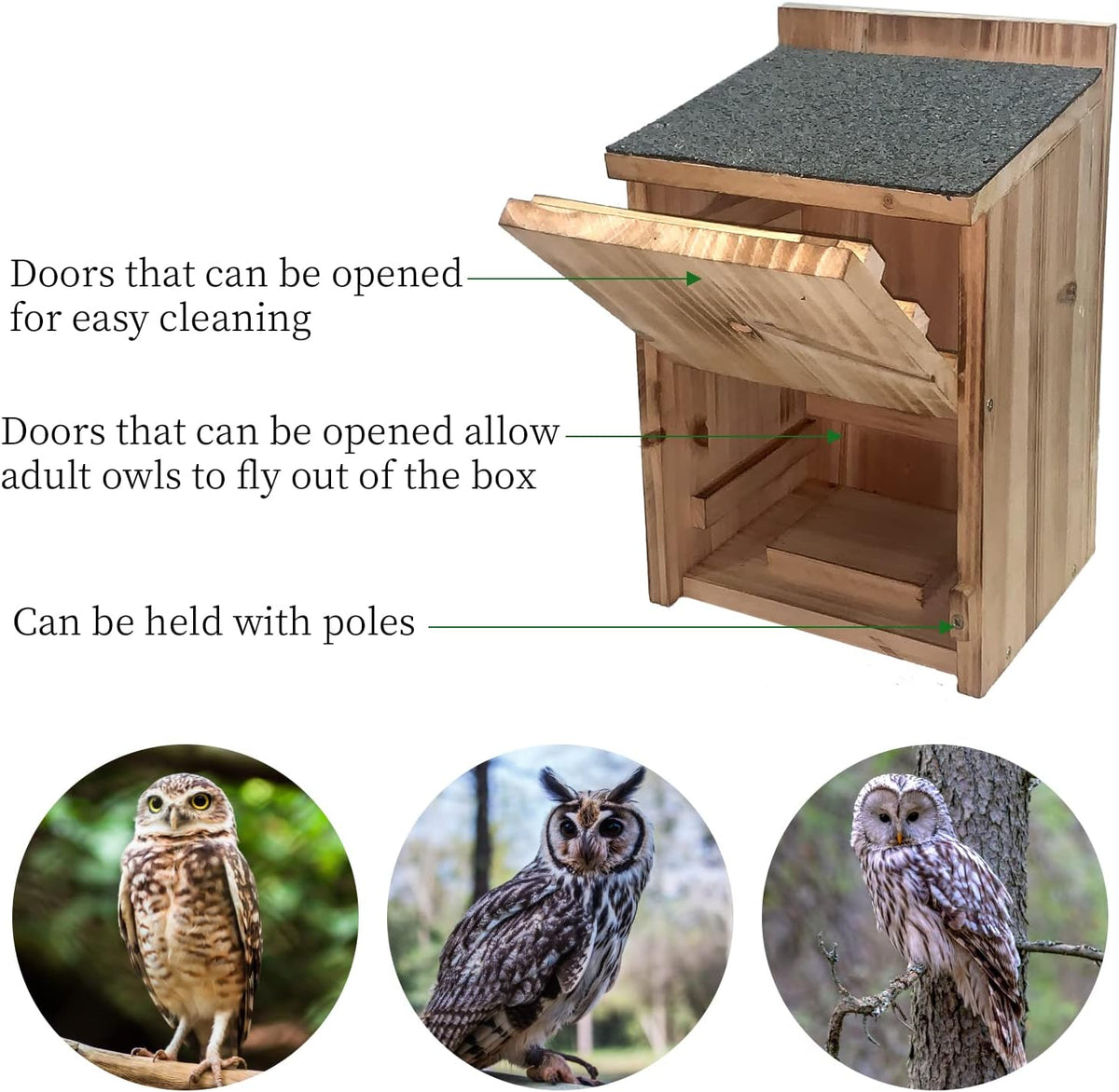 Owl Houses for Outdoors,13.38" Cedar Owl House with Clean-Out Door