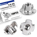 100PCS 1/4"-20 T Nuts for Wood, Zinc-Plated 4-Prong Tee Nuts