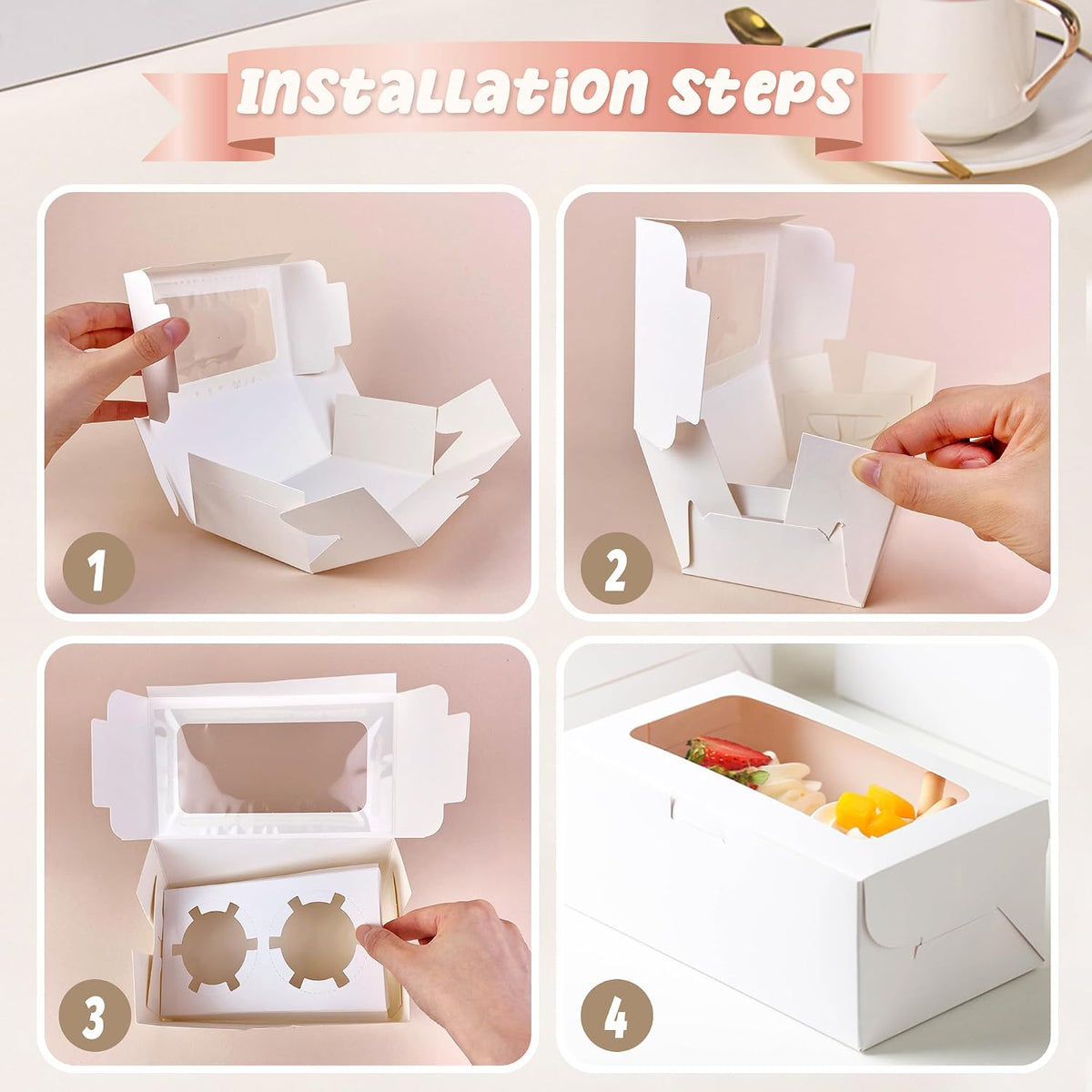 20 PCS White Paper Cupcake Boxes with 2 Cavity Cookie Gift Boxes with Clear Window 2 Treat Holder Cupcake Containers