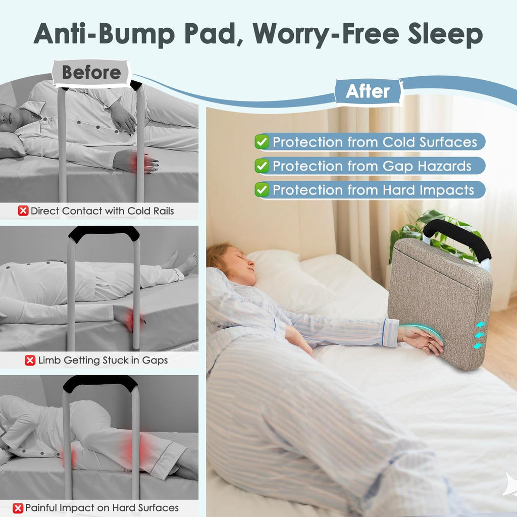 Bed Rails Cover Padding with Foam Bumper & Anti-Collision Guard Rail Cushion | Bedside Fall Protector & Assist Rail