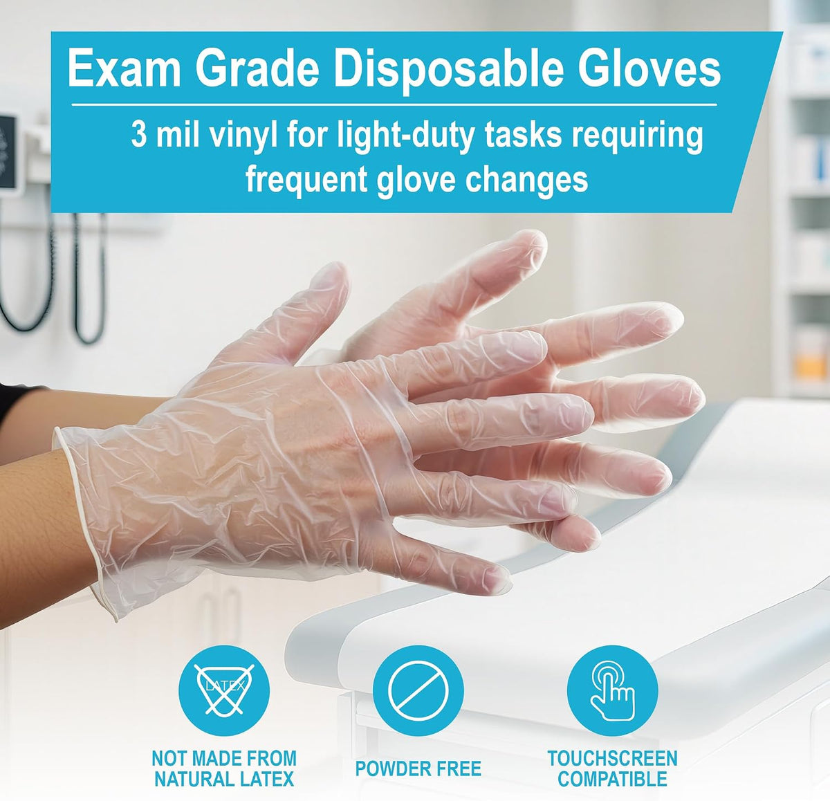 Vinyl Gloves Disposable 4 mil Clear Plastic Exam Grade and Food Safe