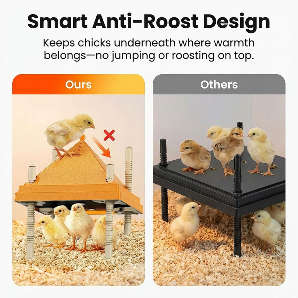 Chick Brooder Heating Plate with Anti-Roosting Cone Cover, 10" x 10" Brooder Heater for 10-12 Chicks, Adjustable