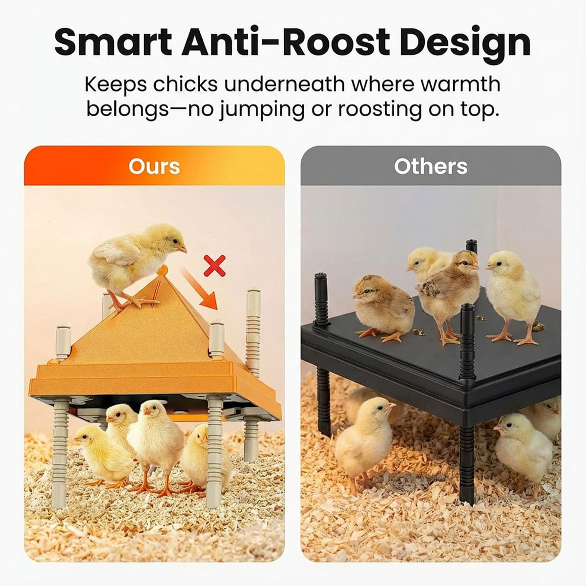 Chick Brooder Heating Plate with Anti-Roosting Cone Cover, 10" x 10" Brooder Heater for 10-12 Chicks, Adjustable