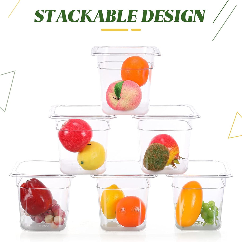 12 Pcs 1/6 Size Clear Plastic Food Pans Stackable,4'' Deep