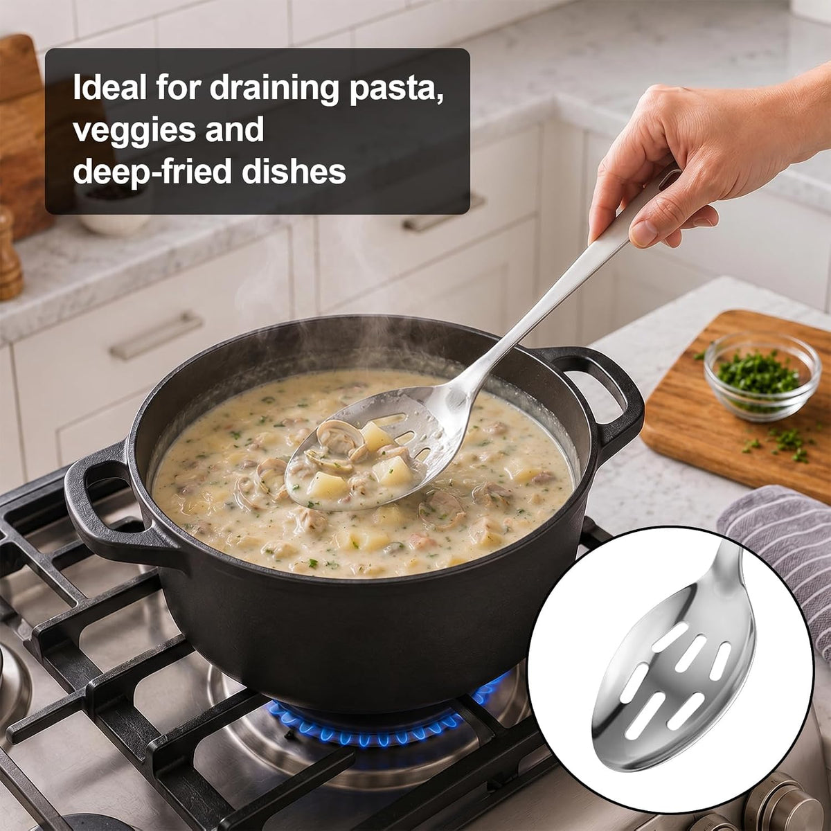 2PCS Stainless Steel Serving Spoons Set, Solid & Slotted