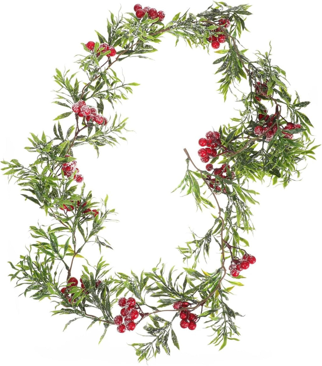 Christmas Garland for Table Decorations, 5.2Ft Holiday Garland with Frosted Snowy Bristle Pine for Mantle Stairs